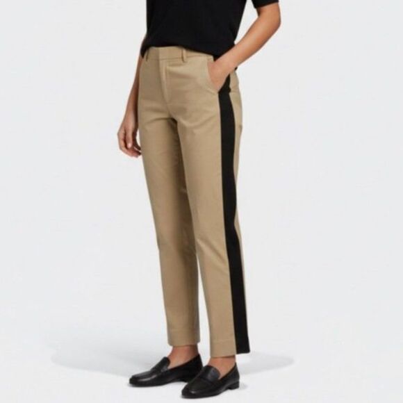 Club Monaco NWOT Tan with Side Black Stripe High Rise Cropped Chino Pants Size 2 - Picture 1 of 15